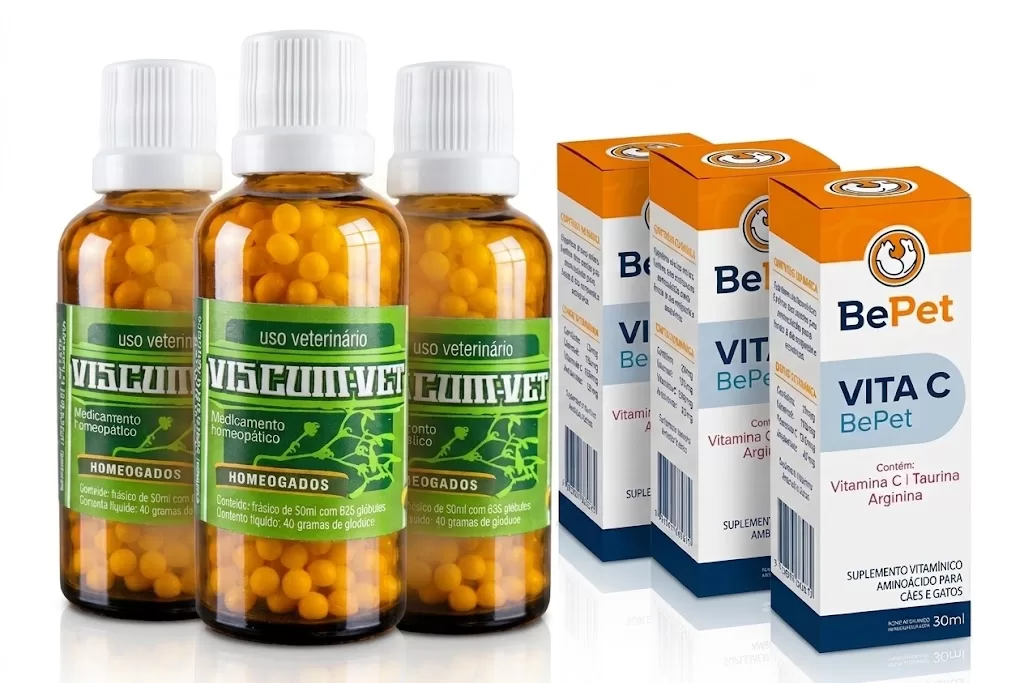 3 frascos de Viscum Vet glóbulos + 3 frascos de vitamina C
